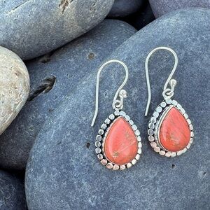 Sundance Orange copper turquoise EARRINGS sterling silver teardrop stone gem big